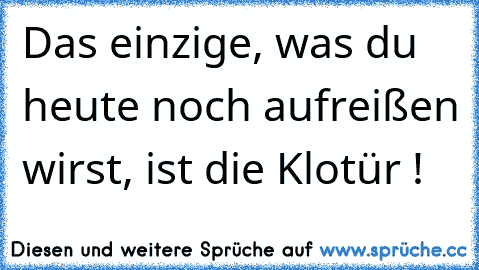 Das einzige, was du heute noch aufreißen wirst, ist die Klotür !