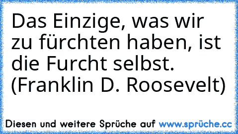 Das Einzige, was wir zu fürchten haben, ist die Furcht selbst. (Franklin D. Roosevelt)