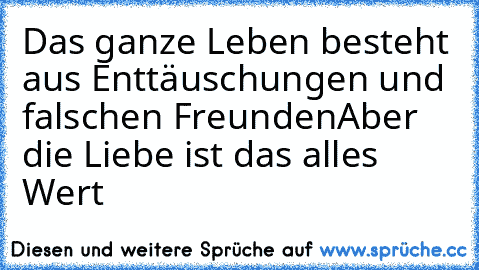 Das ganze Leben besteht aus Enttäuschungen und falschen Freunden
Aber die Liebe ist das alles Wert