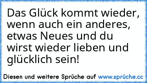 Das Glück kommt wieder, wenn auch ein anderes, etwas Neues und du wirst wieder lieben und glücklich sein!