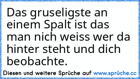 Das gruseligste an einem Spalt ist das man nich weiss wer da hinter steht und dich beobachte.