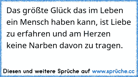 Das größte Glück das im Leben ein Mensch haben kann, ist Liebe zu erfahren und am Herzen keine Narben davon zu tragen.