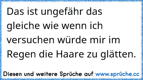 Das ist ungefähr das gleiche wie wenn ich versuchen würde mir im Regen die Haare zu glätten.