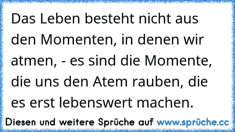 Das Leben besteht nicht aus den Momenten, in denen wir atmen, - es sind die Momente, die uns den Atem rauben, die es erst lebenswert machen.