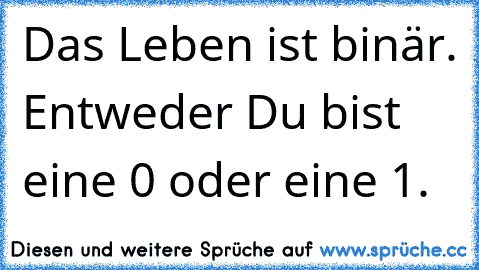 Das Leben ist binär. Entweder Du bist eine 0 oder eine 1.