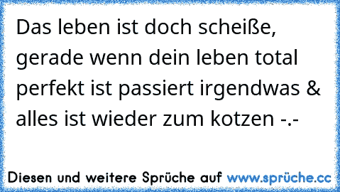 Das leben ist doch scheiße, gerade wenn dein leben total perfekt ist passiert irgendwas & alles ist wieder zum kotzen -.-