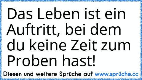 Das Leben ist ein Auftritt, bei dem du keine Zeit zum Proben hast!