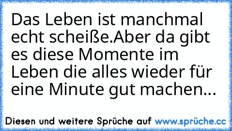 Das Leben ist manchmal echt scheiße.
Aber da gibt es diese Momente im Leben die alles wieder für eine Minute gut machen...♥