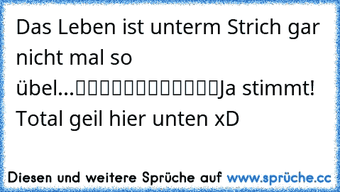 Das Leben ist unterm Strich gar nicht mal so übel...
▬▬▬▬▬▬▬▬▬▬▬▬
Ja stimmt! Total geil hier unten xD