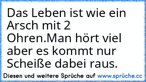 Das Leben ist wie ein Arsch mit 2 Ohren.
Man hört viel aber es kommt nur Scheiße dabei raus.