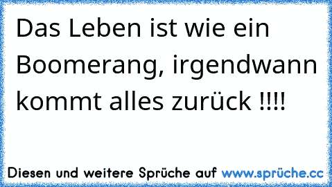 Das Leben ist wie ein Boomerang, irgendwann kommt alles zurück !!!!