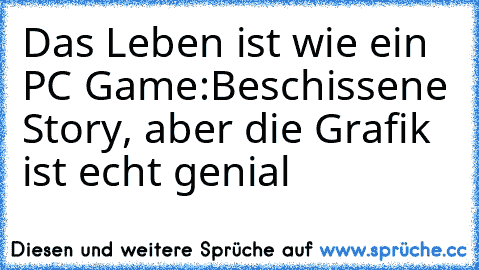 Das Leben ist wie ein PC Game:
Beschissene Story, aber die Grafik ist echt genial