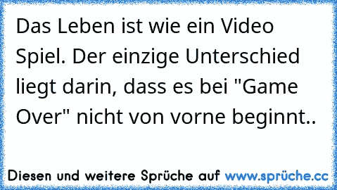 Das Leben ist wie ein Video Spiel. Der einzige Unterschied liegt darin, dass es bei "Game Over" nicht von vorne beginnt..