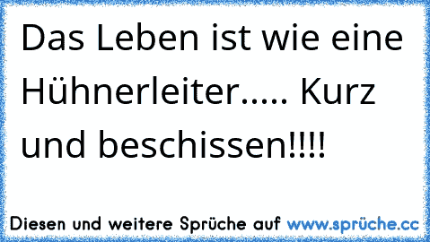 Das Leben ist wie eine Hühnerleiter..... Kurz und beschissen!!!!