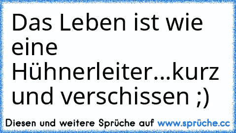 Das Leben ist wie eine Hühnerleiter...kurz und verschissen ;)