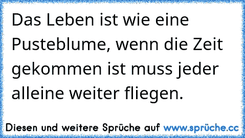 Das Leben ist wie eine Pusteblume, wenn die Zeit gekommen ist muss jeder alleine weiter fliegen.