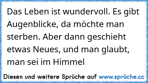 Das Leben ist wundervoll. Es gibt Augenblicke, da möchte man sterben. Aber dann geschieht etwas Neues, und man glaubt, man sei im Himmel