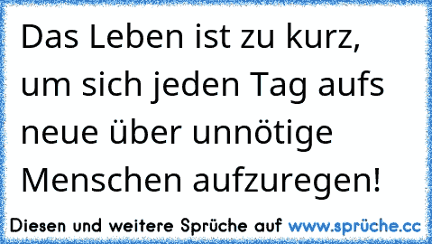 Das Leben ist zu kurz, um sich jeden Tag aufs neue über unnötige Menschen aufzuregen!