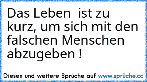 Das Leben  ist zu kurz, um sich mit den falschen Menschen abzugeben !