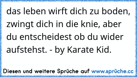 das leben wirft dich zu boden, zwingt dich in die knie, aber du entscheidest ob du wider aufstehst. - by Karate Kid.