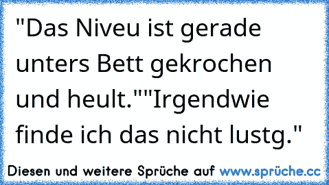 "Das Niveu ist gerade unters Bett gekrochen und heult."
"Irgendwie finde ich das nicht lustg."