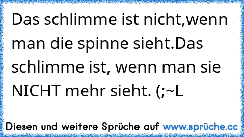 Das schlimme ist nicht,wenn man die spinne sieht.
Das schlimme ist, wenn man sie NICHT mehr sieht. (;
~L