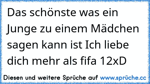 Das schönste was ein Junge zu einem Mädchen sagen kann ist Ich liebe dich mehr als fifa 12
xD