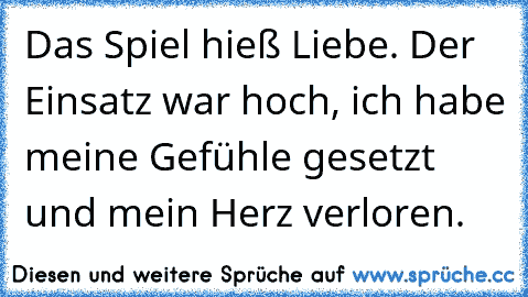 Das Spiel hieß Liebe. Der Einsatz war hoch, ich habe meine Gefühle gesetzt und mein Herz verloren.