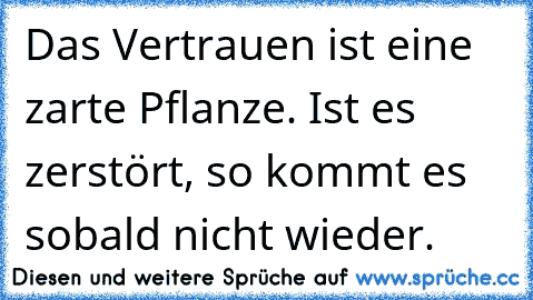 Das Vertrauen ist eine zarte Pflanze. Ist es zerstört, so kommt es sobald nicht wieder.