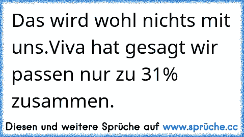 Das wird wohl nichts mit uns.Viva hat gesagt wir passen nur zu 31% zusammen.