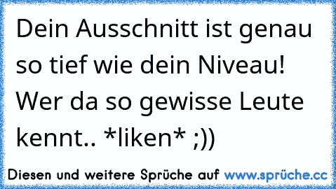 Dein Ausschnitt ist genau so tief wie dein Niveau! 
Wer da so gewisse Leute kennt.. *liken* ;))