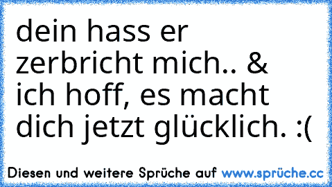 dein hass er zerbricht mich.. & ich hoff, es macht dich jetzt glücklich. :(