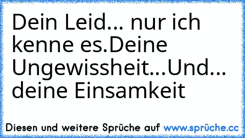 Dein Leid... nur ich kenne es.
Deine Ungewissheit...
Und... deine Einsamkeit