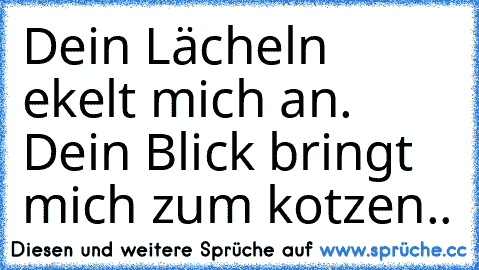 Dein Lächeln ekelt mich an. Dein Blick bringt mich zum kotzen..