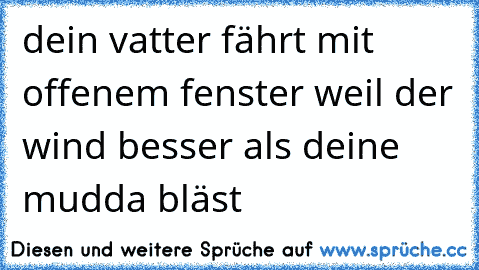 dein vatter fährt mit offenem fenster weil der wind besser als deine mudda bläst