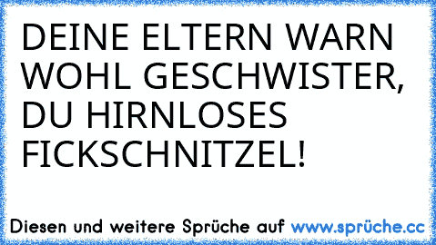 DEINE ELTERN WARN WOHL GESCHWISTER, DU HIRNLOSES FICKSCHNITZEL!