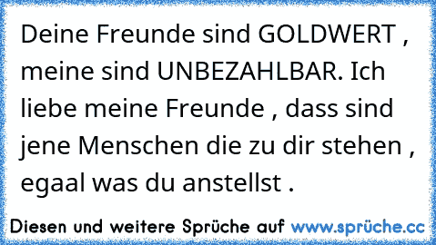 Deine Freunde sind GOLDWERT , meine sind UNBEZAHLBAR. Ich liebe meine Freunde , dass sind jene Menschen die zu dir stehen , egaal was du anstellst .