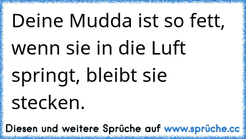 Deine Mudda ist so fett, wenn sie in die Luft springt, bleibt sie stecken.