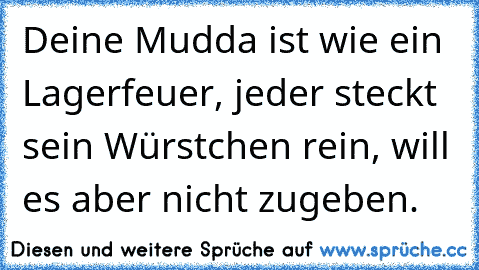 Deine Mudda ist wie ein Lagerfeuer, jeder steckt sein Würstchen rein, will es aber nicht zugeben.