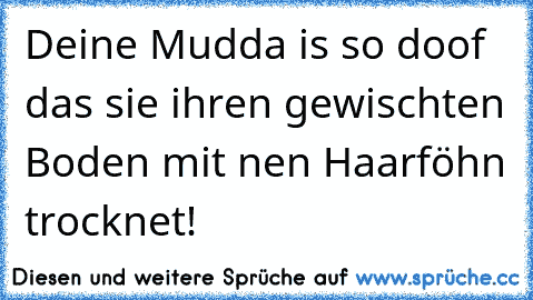 Deine Mudda is so doof das sie ihren gewischten Boden mit nen Haarföhn trocknet!