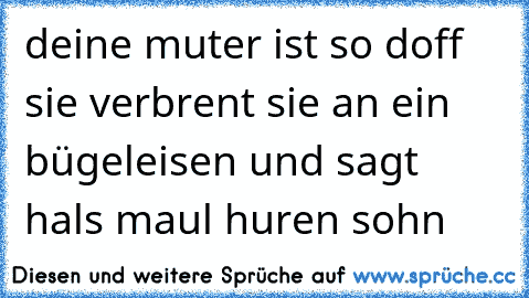 deine muter ist so doff sie verbrent sie an ein bügeleisen und sagt hals maul huren sohn