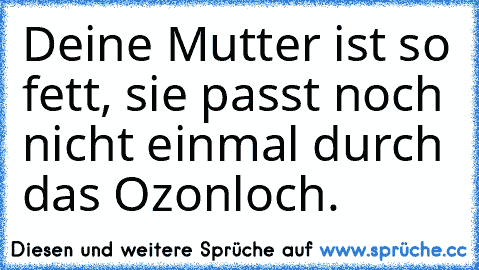 Deine Mutter ist so fett, sie passt noch nicht einmal durch das Ozonloch.