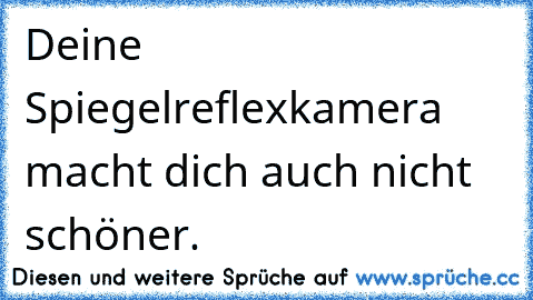 Deine Spiegelreflexkamera macht dich auch nicht schöner.