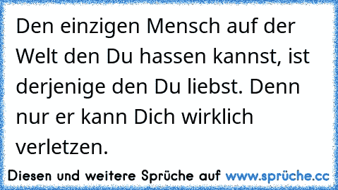 Den einzigen Mensch auf der Welt den Du hassen kannst, ist derjenige den Du liebst. Denn nur er kann Dich wirklich verletzen. ♥