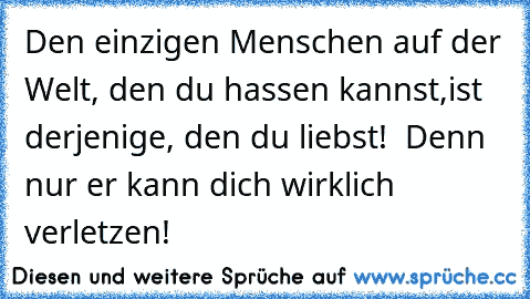 Den einzigen Menschen auf der Welt, den du hassen kannst,ist derjenige, den du liebst!  Denn nur er kann dich wirklich verletzen!