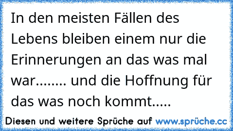 In den meisten Fällen des Lebens bleiben einem nur die Erinnerungen an das was mal war........ und die Hoffnung für das was noch kommt.....