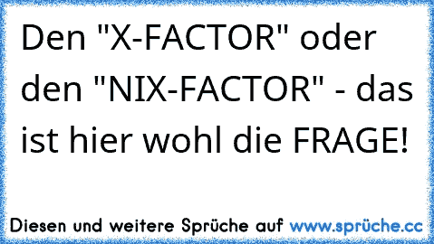 Den "X-FACTOR" oder den "NIX-FACTOR" - das ist hier wohl die FRAGE!