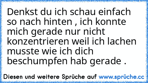 Denkst du ich schau einfach so nach hinten , ich konnte mich gerade nur nicht konzentrieren weil ich lachen musste wie ich dich beschumpfen hab gerade .