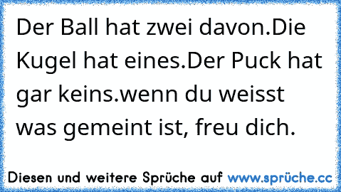 Der Ball hat zwei davon.
Die Kugel hat eines.
Der Puck hat gar keins.
wenn du weisst was gemeint ist, freu dich.