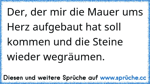 Der, der mir die Mauer ums Herz aufgebaut hat soll kommen und die Steine wieder wegräumen.